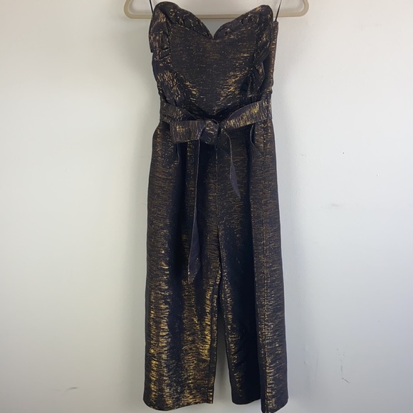 Anthropologie Corey Lynn Sweetheart Jumpsuit Gold Black Cropped - Picture 4 of 12